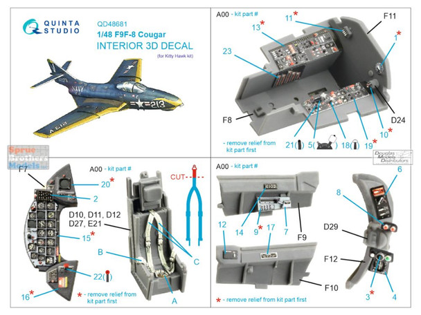 QTSQD48681 1:48 Quinta Studio 3D Decal - F9F-8 Cougar (ZIM/KTH kit)