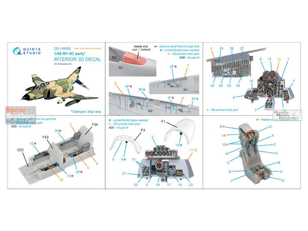 QTSQD48685R 1:48 Quinta Studio 3D Decal - RF-4C Phantom II Early (HAS kit)