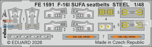 EDUFE1591 1:48 Eduard Color Zoom PE - F-16I Sufa Seatbelts (KIN kit)