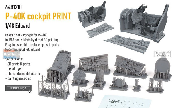 EDU6481210 1:48 Eduard Brassin - P-40K Warhawk Cockpit Set (EDU kit)
