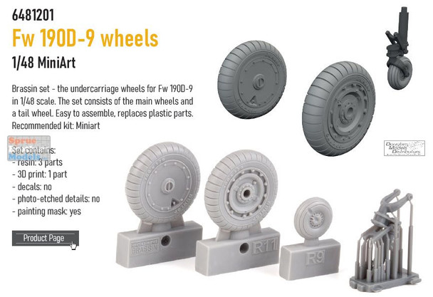 EDU6481201 1:48 Eduard Brassin - Fw190D-9 Wheels (MIA kit)