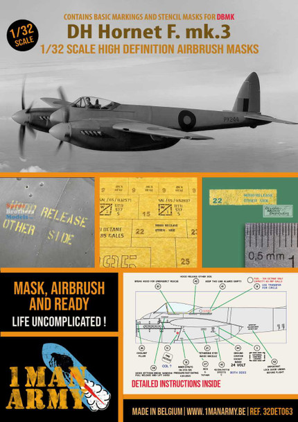 OMA32DET063 1:32 1Man Army Basic Markings & Stencil Masks - DH Hornet F.Mk.3 (DBM kit)