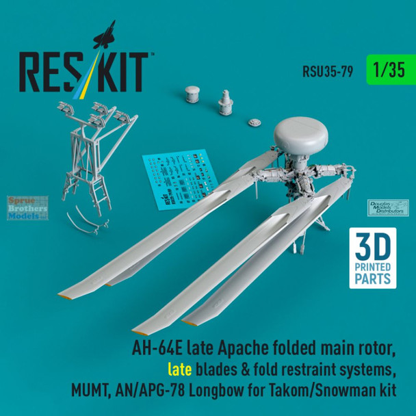RESRSU350079U 1:35 ResKit AH-64E Apache Folded Main Rotor Late Blades Fold Restraint System MUMT AN/APG-78 Longbow (TAK kit)