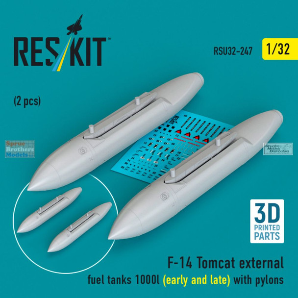RESRSU320247U 1:32 ResKit F-14 Tomcat External 1000L (Early & Late) Fuel Tank Set with Pylons