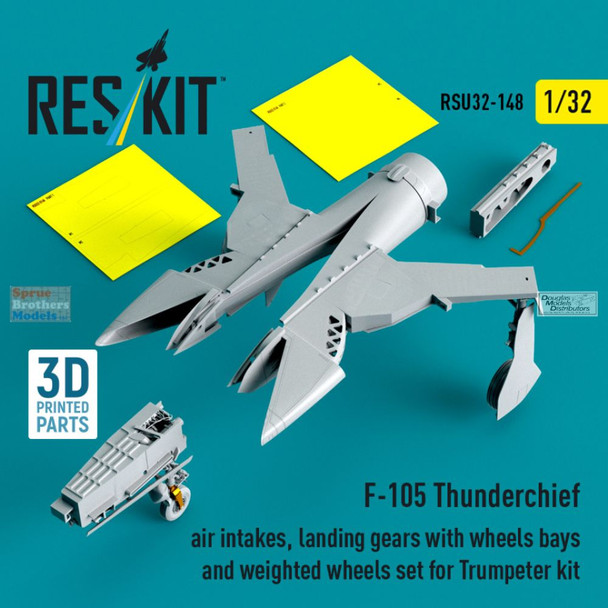 RESRSU320148U 1:32 ResKit F-105 Thunderchief Air Intakes, Wheel Bays, Landing Gear & Wheels Set (TRP kit)