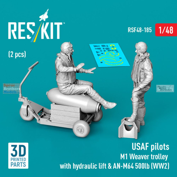 RESRSF480185F 1:48 ResKit USSAF Pilots in Winter Uniforms with M1 Weaver Trolley & Bomb