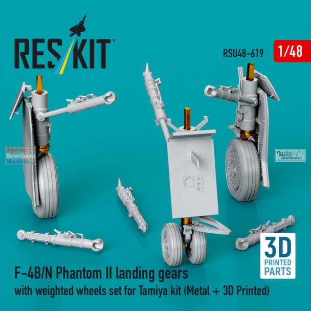 RESRSU480619U 1:48 ResKit F-4B F-4N Phantom II Landing Gear Late with Weighted Wheel Set (TAM kit)