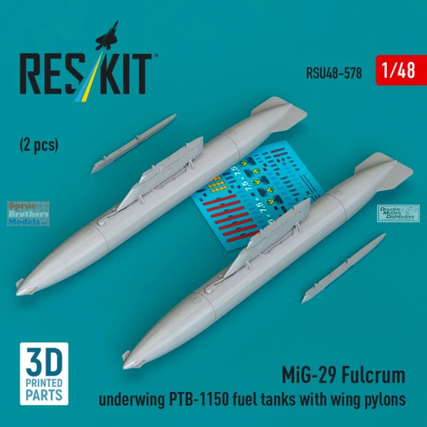 RESRSU480578U 1:48 ResKit MiG-29 Fulcrum Underwing PTB-1150 Fuel Tank Set with Pylons