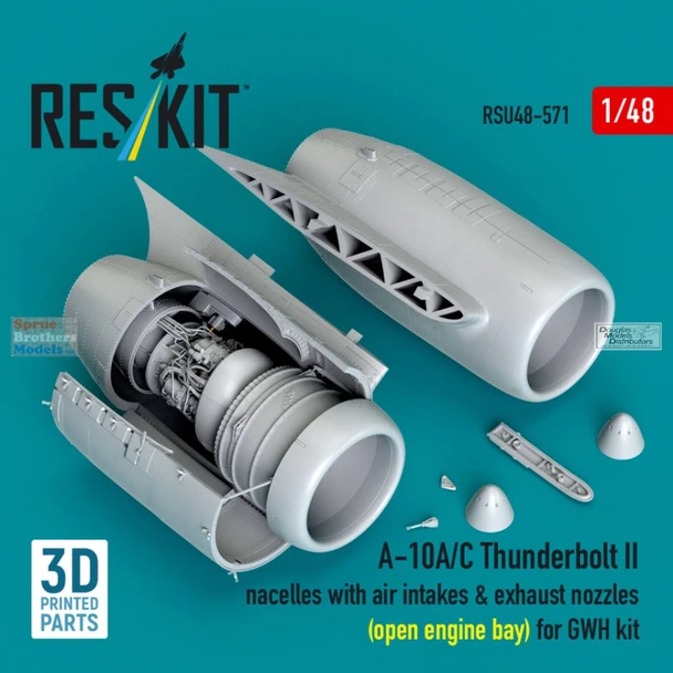 RESRSU480571U 1:48 ResKit A-10A A-10C Thunderbolt II Engine Nacelles with Air Intakes & Exhaust Nozzles - Open Engine Bay (GWH kit)