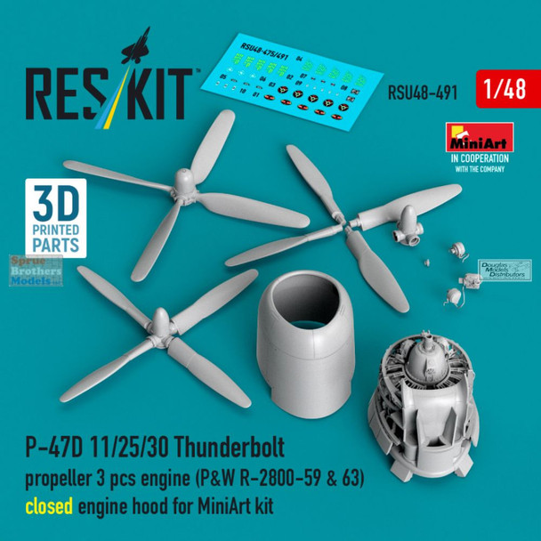 RESRSU480491U 1:48 ResKit P-47-11/25/30 Thunderbolt Engine, Closed Engine Hood & Propeller (MIA kit)