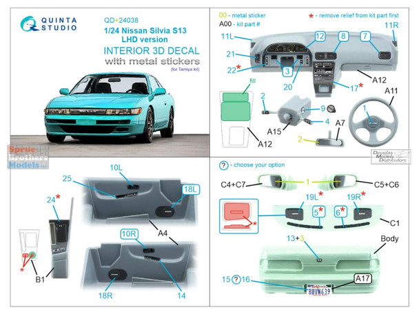 QTSQD24038R 1:24 Quinta Studio 3D Decal  -  Nissan Silvia S13 LHD Version (TAM kit)