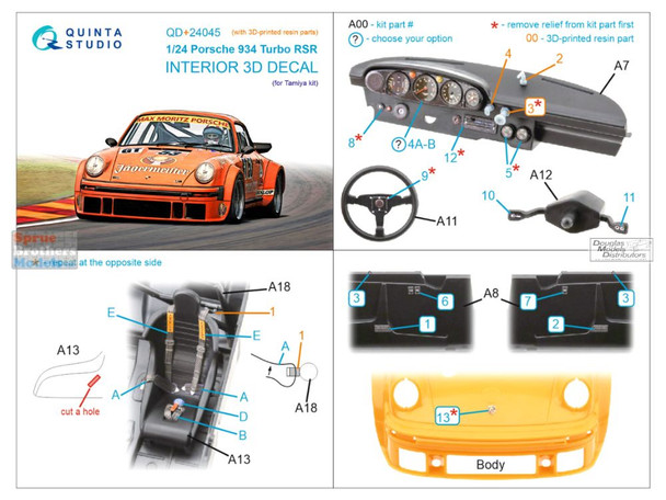QTSQD24045R 1:24 Quinta Studio 3D Decal  -  Porsche 932 Turbo RSR + Resin (TAM kit)