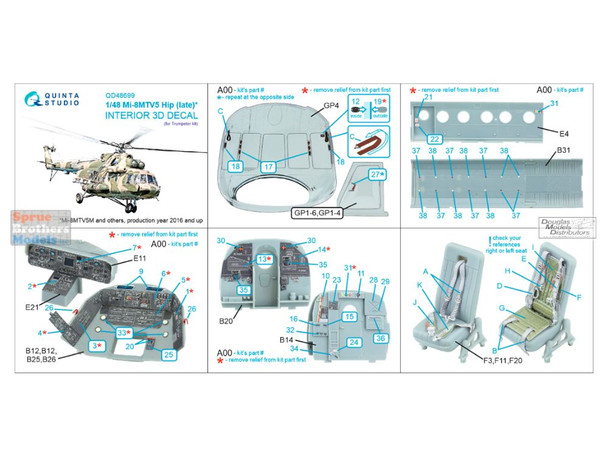 QTSQD48699 1:48 Quinta Studio 3D Decal - Mi-8MTV5 Hip Late (TRP kit)