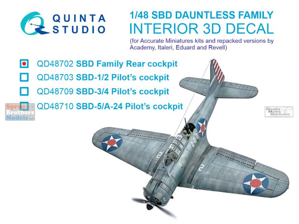 QTSQD48702 1:48 Quinta Studio 3D Decal - SBD Dauntless Family Rear Cockpit (ACA/ACM kit)