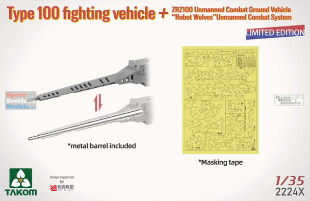 TAK02224X 1:35 Takom PLA Type 100 Fighting Vehicle + ZRZ100 UGCV + Robot Wolves Unmanned Combat System