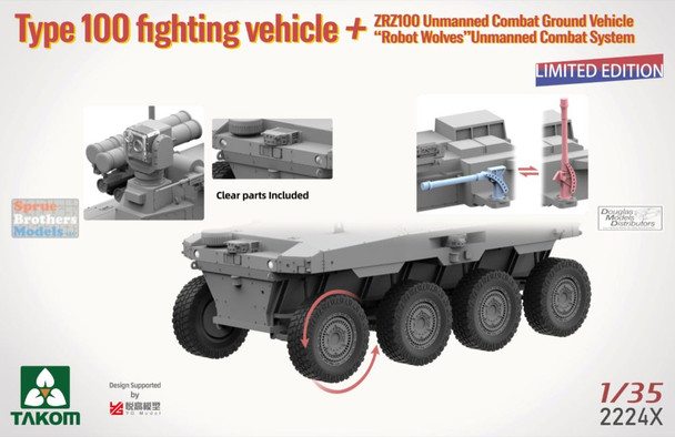 TAK02224X 1:35 Takom PLA Type 100 Fighting Vehicle + ZRZ100 UGCV + Robot Wolves Unmanned Combat System