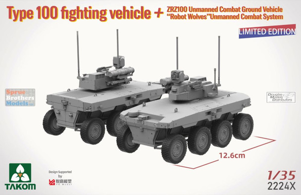 TAK02224X 1:35 Takom PLA Type 100 Fighting Vehicle + ZRZ100 UGCV + Robot Wolves Unmanned Combat System