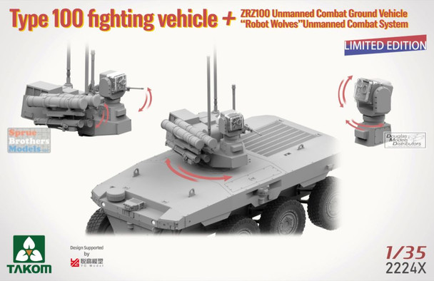 TAK02224X 1:35 Takom PLA Type 100 Fighting Vehicle + ZRZ100 UGCV + Robot Wolves Unmanned Combat System