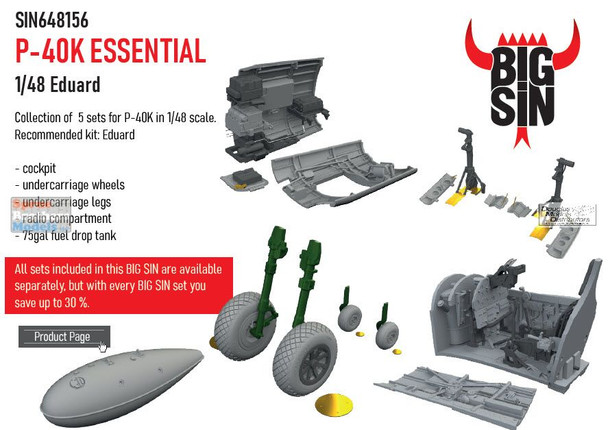 EDUSIN648156 1:48 Eduard BIG SIN P-40K Warhawk Essential Detail Set (EDU kit)