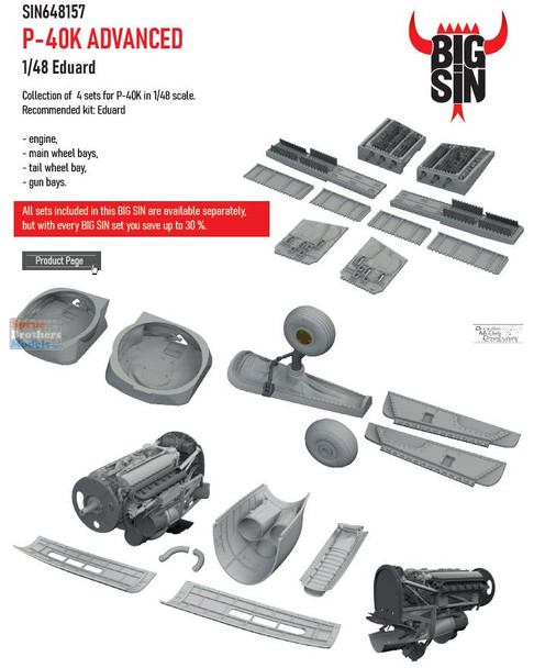 EDUSIN648157 1:48 Eduard BIG SIN P-40K Warhawk Advanced Detail Set (EDU kit)