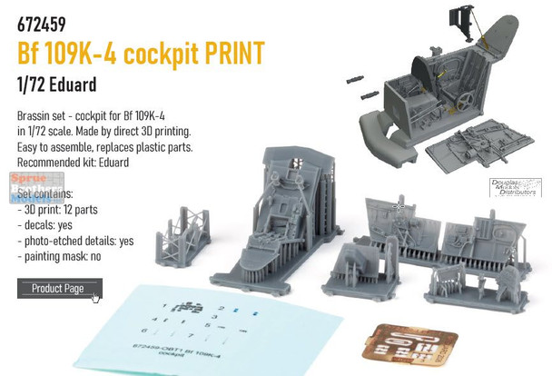 EDU672459 1:72 Eduard Brassin Bf109K-4 Cockpit (EDU kit)