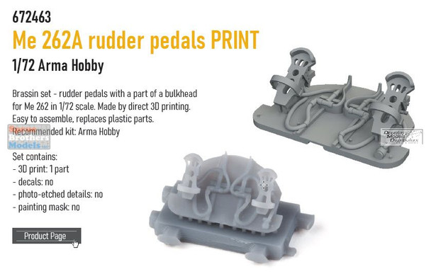 EDU672463 1:72 Eduard Brassin Me262 Rudder Pedals (ARM kit)