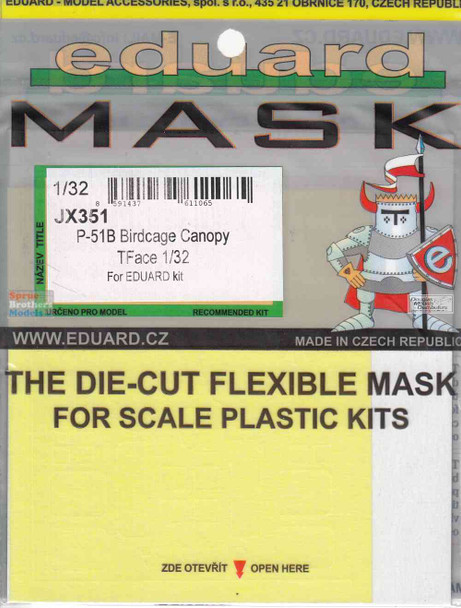 EDUJX351 1:32 Eduard Mask - P-51B Mustang Birdcage Canopy TFACE (EDU kit)