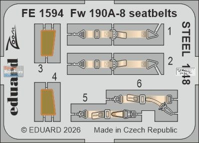 EDUFE1594 1:48 Eduard Color PE - Fw190A-8 Seatbelts (HBS kit)