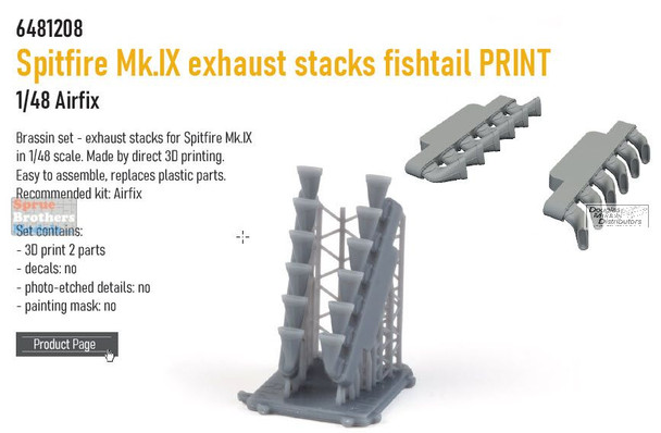 EDU6481208 1:48 Eduard Brassin - Spitfire Mk.IX Exhaust Stacks Fishtail (AFX kit)