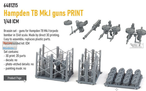 EDU6481215 1:48 Eduard Brassin - Hampden TB Mk.I Guns (ICM kit)