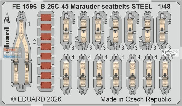 EDUFE1596 1:48 Eduard Color Zoom PE - B-26C-45 Marauder Seatbelts (ICM kit)