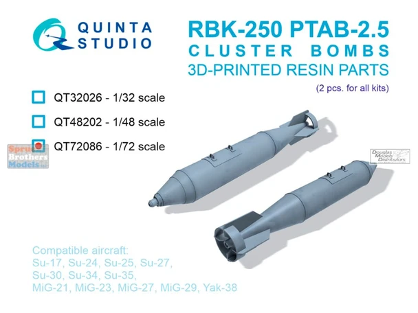 QTSQT72086 1:72 Quinta Studio RBK-250 PTAB-2.5 Cluster Bomb Set