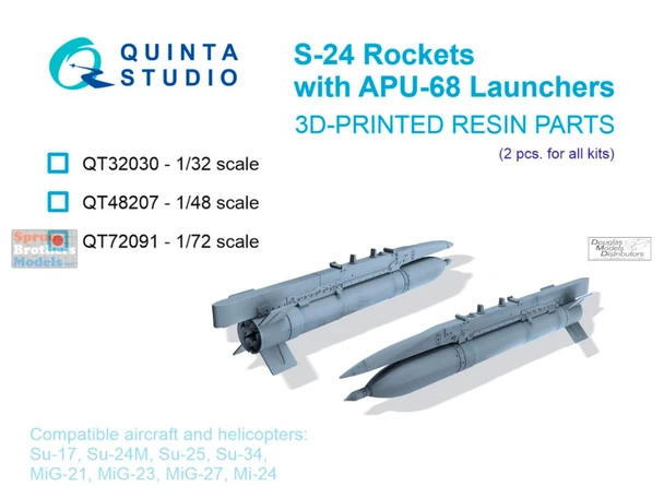 QTSQT72091 1:72 Quinta Studio S-24 Rockets with APU-68 Launchers