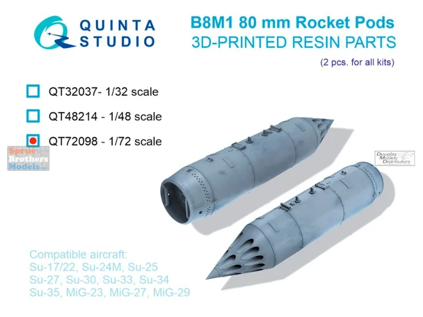 QTSQT72098 1:72 Quinta Studio B8M1 80mm Rocket Pod Set