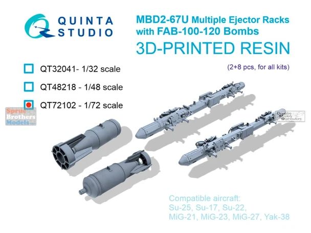 QTSQT72102 1:72 Quinta Studio MBD2-67U Multiple Ejector Racks wtih FAB-100-120 Bombs