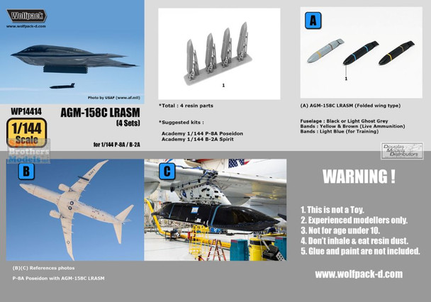 WPD14414 1:144 Wolfpack AGM-158C LRASM Missile Set for B-2A Spirit/P-8A Poseidon (ACA kit)