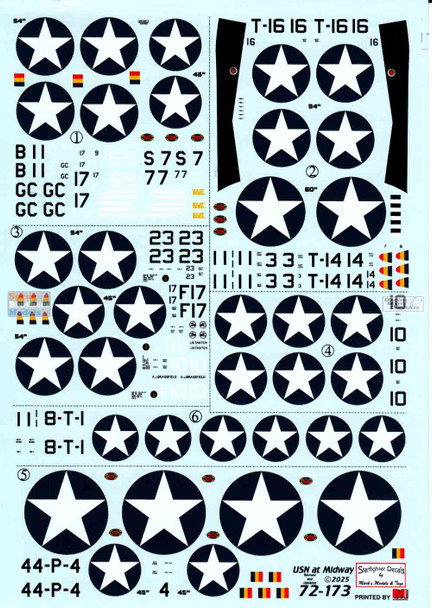 SFD72173V2 1:72 Starfighter Decals - USN at Midway June 3-7 1942 (F4F-4 SBD-3 TBD-1 PBY-5A SOC-1 TBF-1) [Revised]