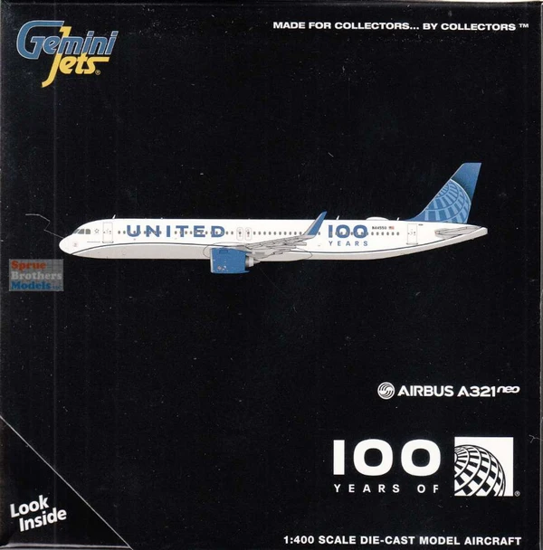 GEMGJ2424 1:400 Gemini Jets United Airlines Airbus A321neo #N44550 '100 Years' (pre-painted/pre-built)