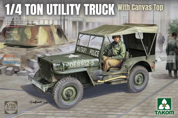 TAK02214 1:35 Takom US Army 1/4-ton Utility Truck with Canvas Top & Figure