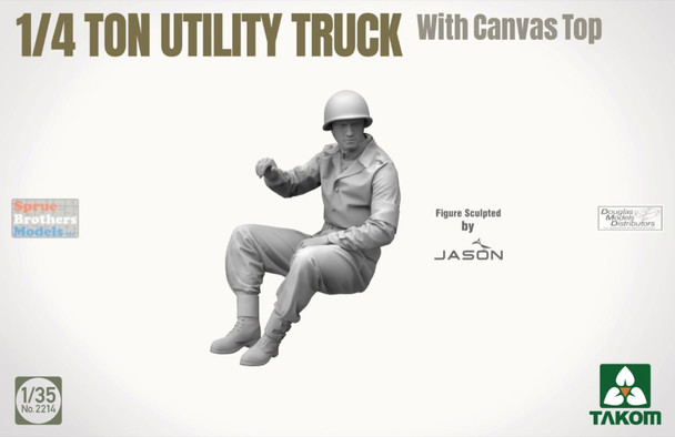 TAK02214 1:35 Takom US Army 1/4-ton Utility Truck with Canvas Top & Figure