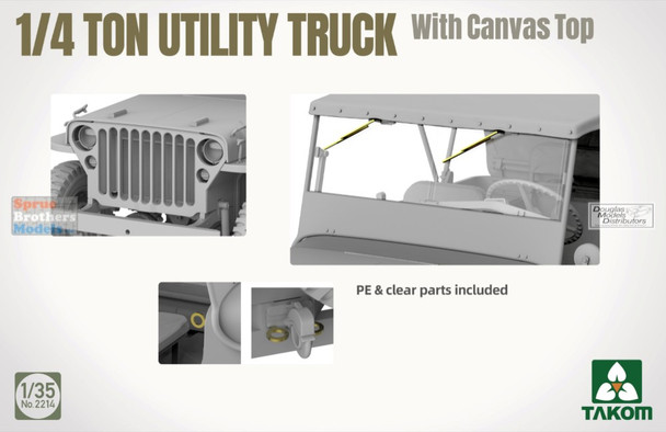 TAK02214 1:35 Takom US Army 1/4-ton Utility Truck with Canvas Top & Figure