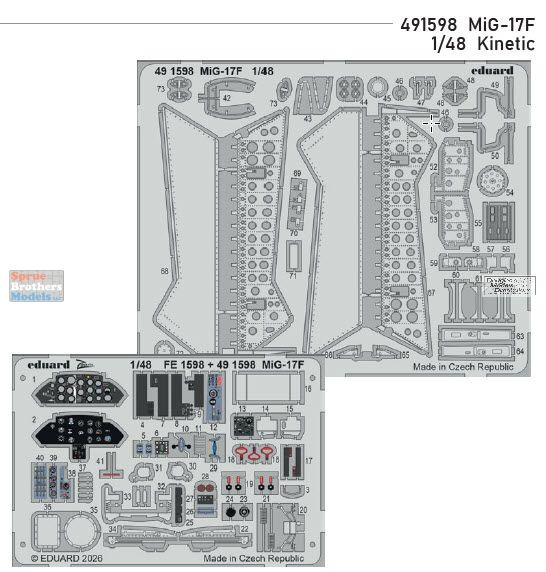 EDU491598 1:48 Eduard Color PE - MiG-17F Fresco Detail Set (KIN