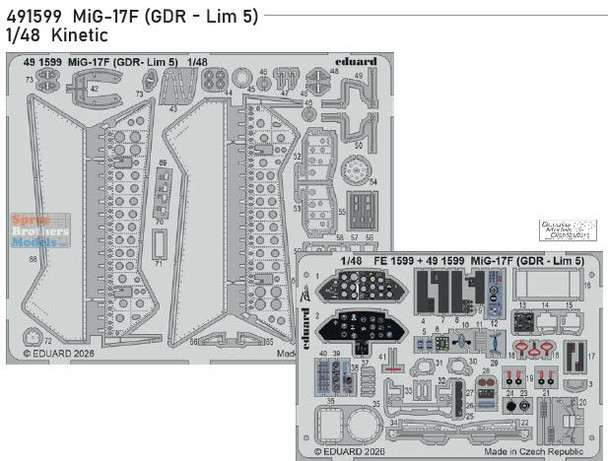 EDU491599 1:48 Eduard Color PE - MiG-17F (GDR LIM-5) Fresco Detail Set (KIN kit)