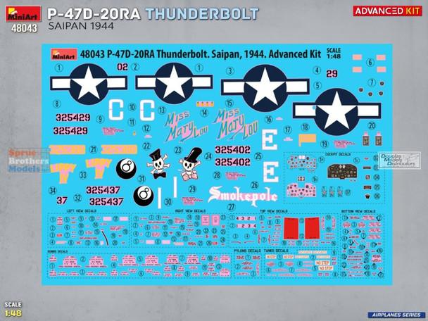 MIA48043 1:48 Miniart P-47D-20RA Thunderbolt Saipan 1944 [Advanced Kit]