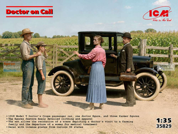 ICM35829 1:35 ICM 'Doctor On Call' (Doctors Coupe 1918 Model T + 4 Figures)