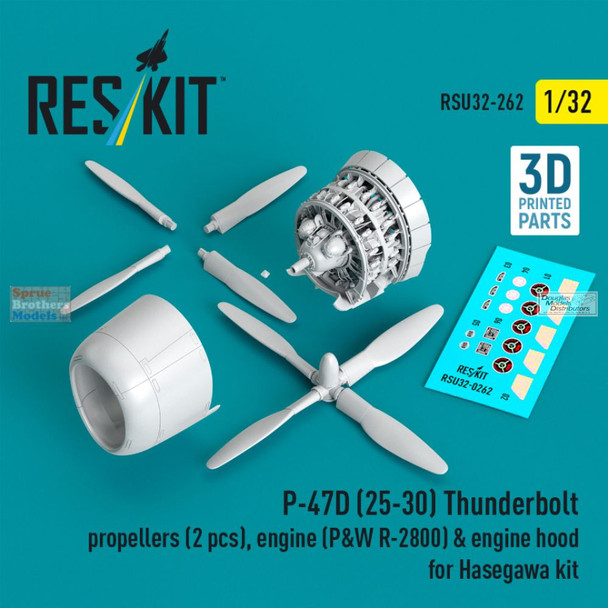 RESRSU320262U 1:32 ResKit P-47D-25/30 Thunderbolt Propellers, Engine & Engine Hood Set (HAS kit)
