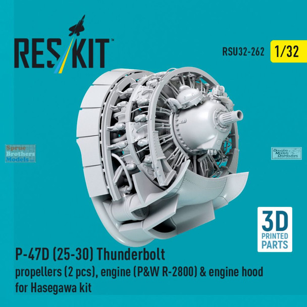 RESRSU320262U 1:32 ResKit P-47D-25/30 Thunderbolt Propellers, Engine & Engine Hood Set (HAS kit)