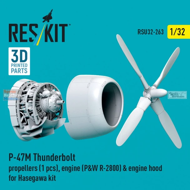 RESRSU320263U 1:32 ResKit P-47M Thunderbolt Propellers, Engine & Engine Hood Set (HAS kit)