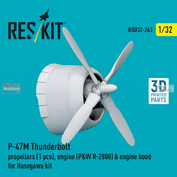 RESRSU320263U 1:32 ResKit P-47M Thunderbolt Propellers, Engine & Engine Hood Set (HAS kit)