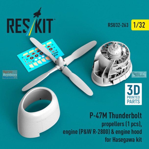RESRSU320263U 1:32 ResKit P-47M Thunderbolt Propellers, Engine & Engine Hood Set (HAS kit)